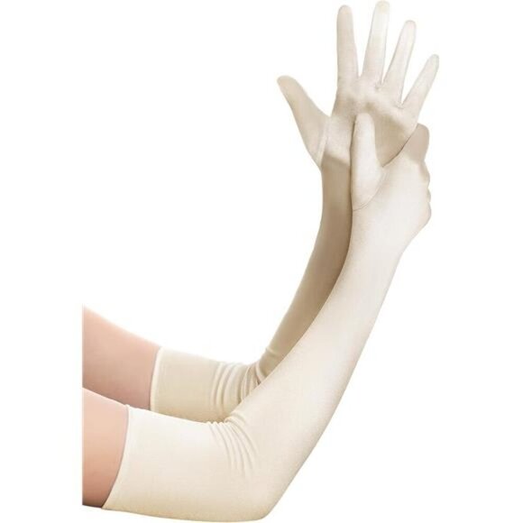 Long Gloves Satin for Party Beige - Picture 1 of 6